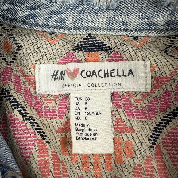 H&M x Coachella Official Collection Denim Blue Jean Jacket Distressed L/S Sz 8 - Picture 5 of 8